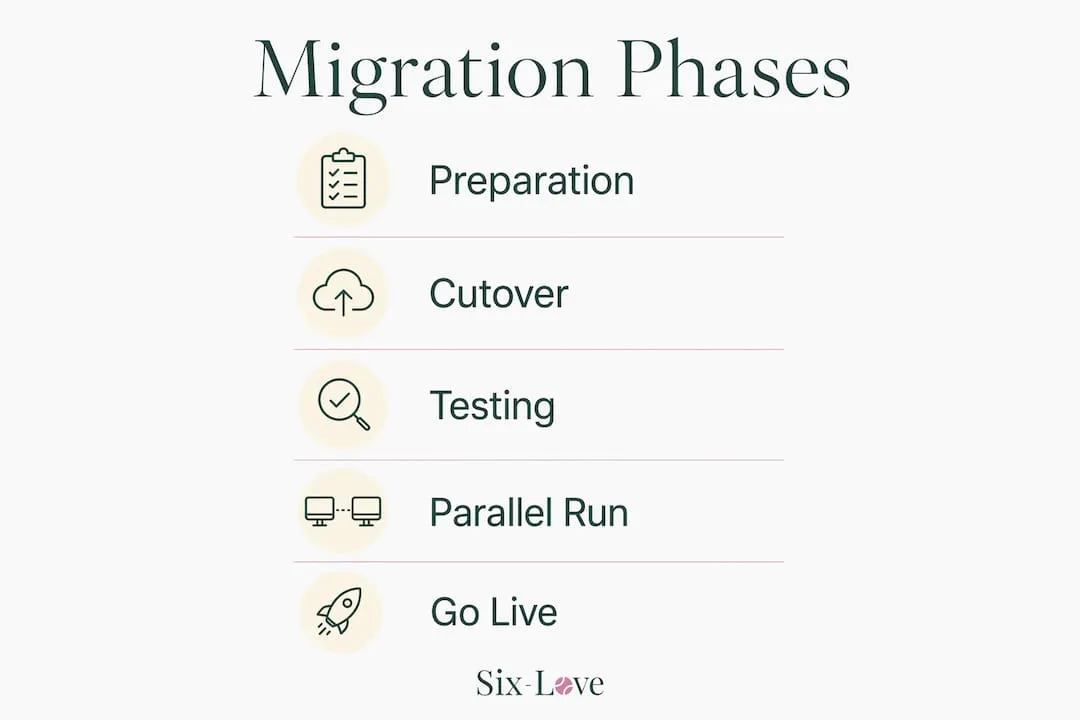 Infographic illustrating booking system migration steps